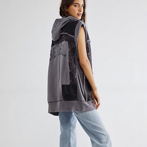 Free People Rat Pack Vest Hooded Patchwork Floral Bethel Woodstock Black L NEW